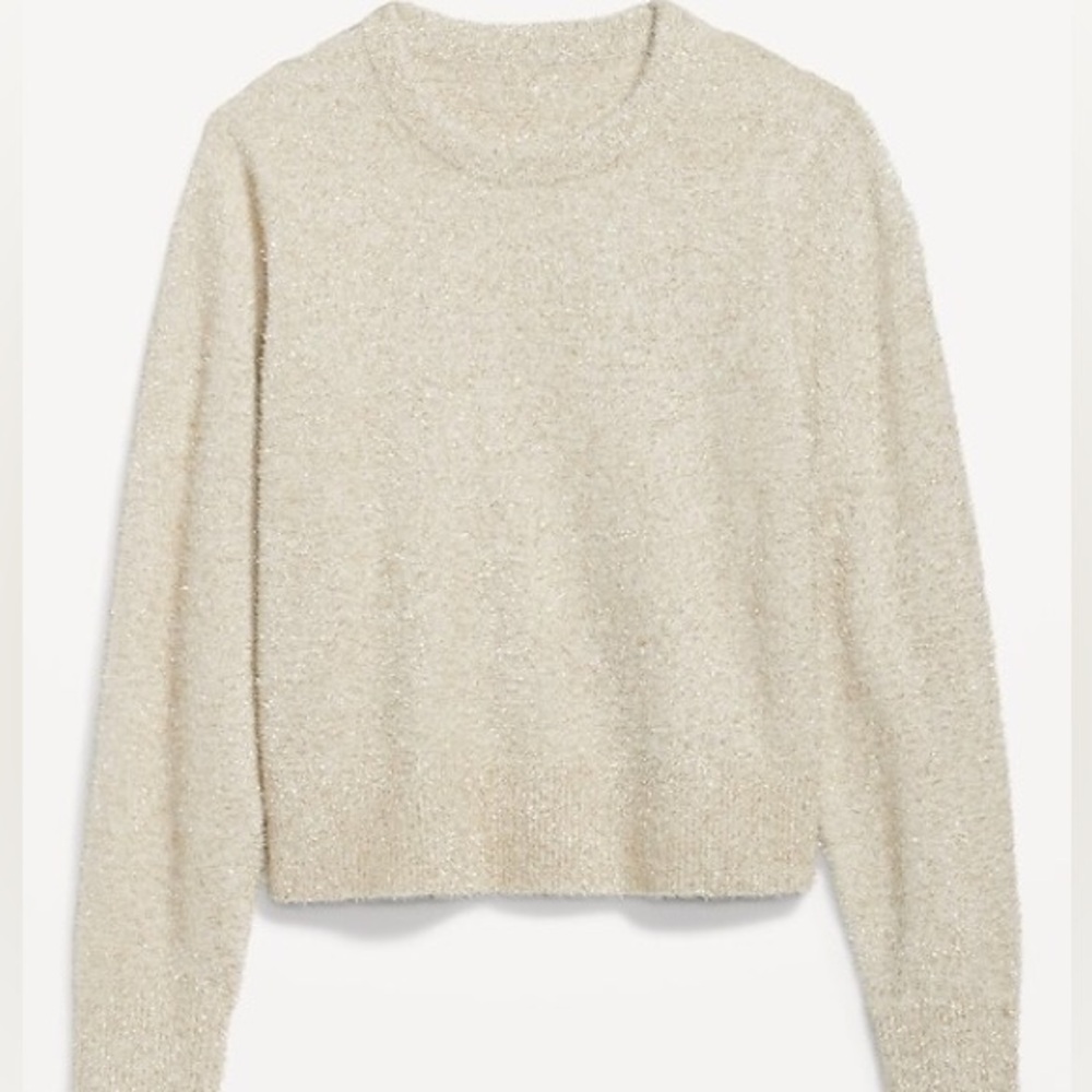 Old Navy Cream Eyelash Knit Sweater Gold Metallic Sparkle Large